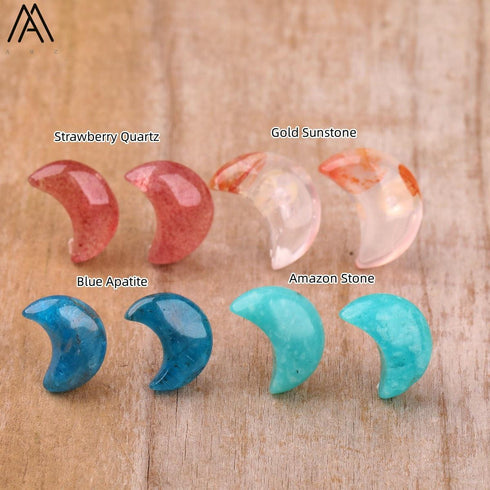 Natural Stone Moon Stud Earrings